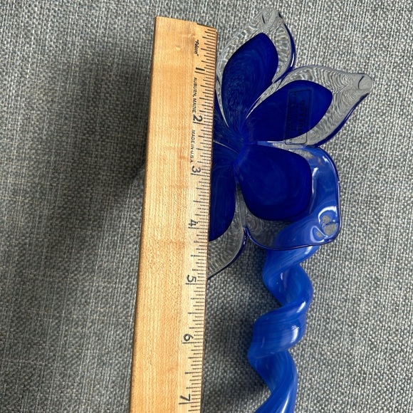 Vintage Murano Italy Hand Blown Art Glass Blue Flower  Twisted Stem - Picture 15 of 15